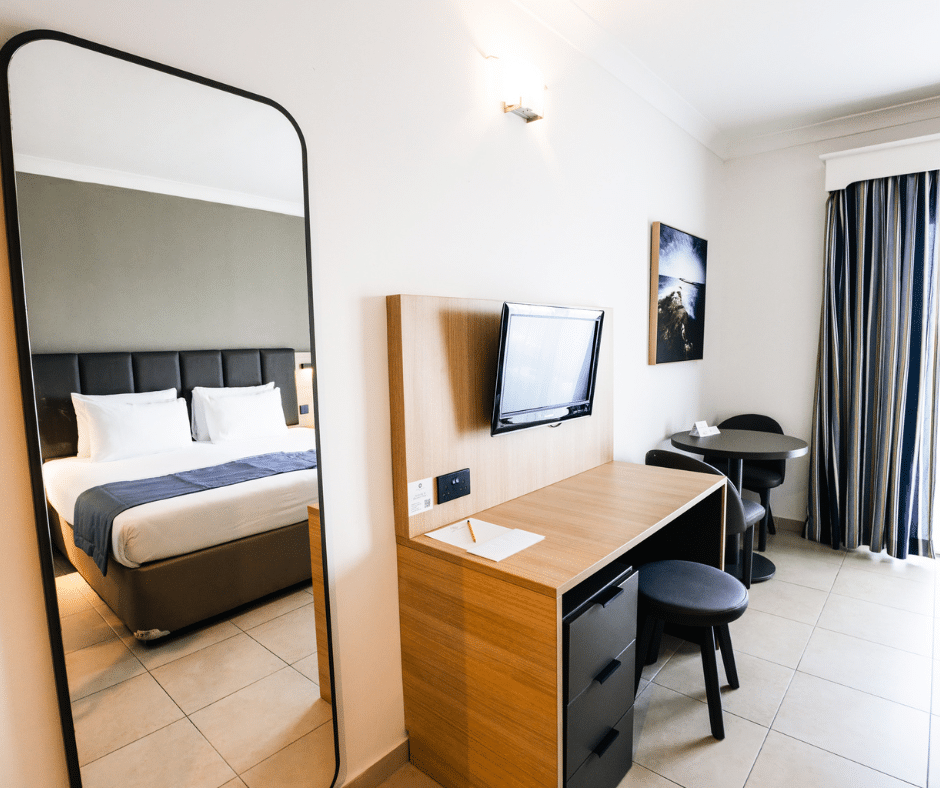 Hotel room desk, TV unit and mirror supplied for Qawra Palace Resort & Spa in Malta