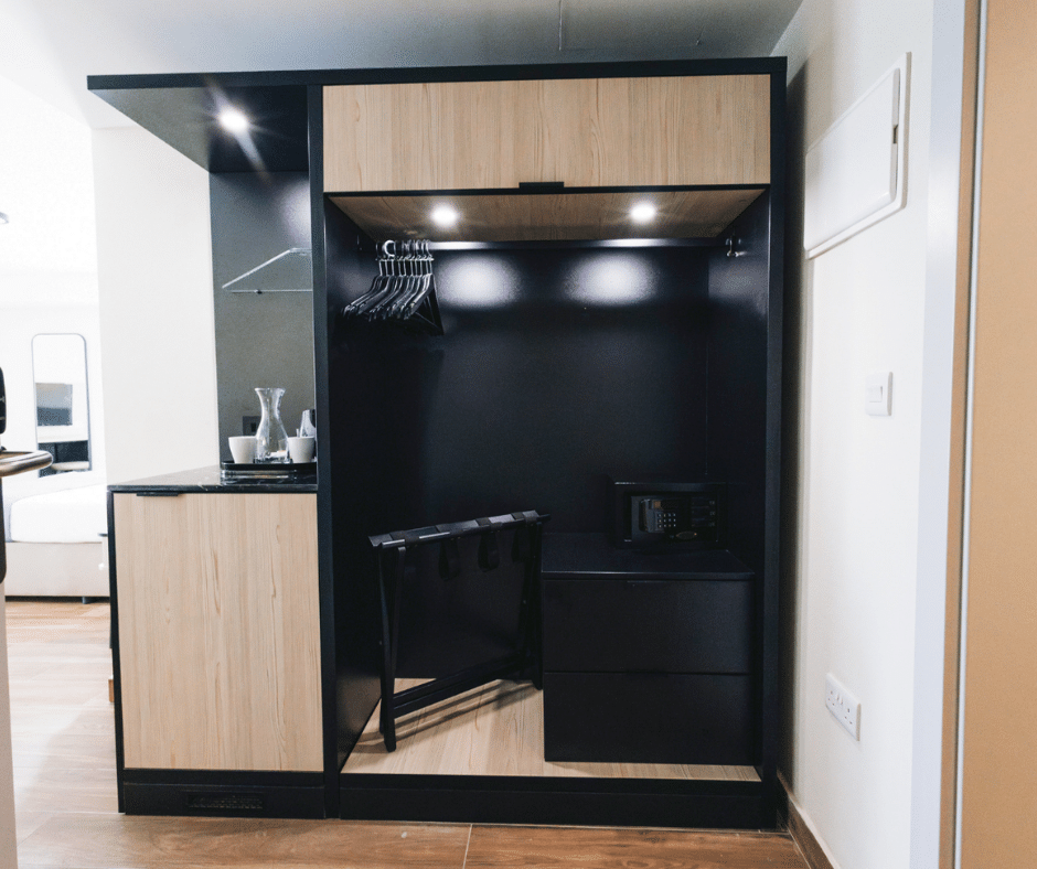 Bespoke hotel wardrobe and storage furniture supplied and installed at Qawra Palace Resort & Spa Malta